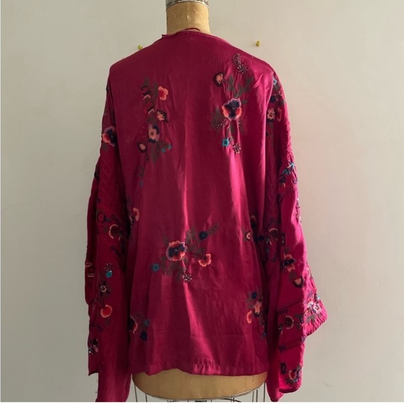 Free People] Beautiful Burgundy Embroidery Sequins Kimono Duster Jacket - Picture 6 of 13